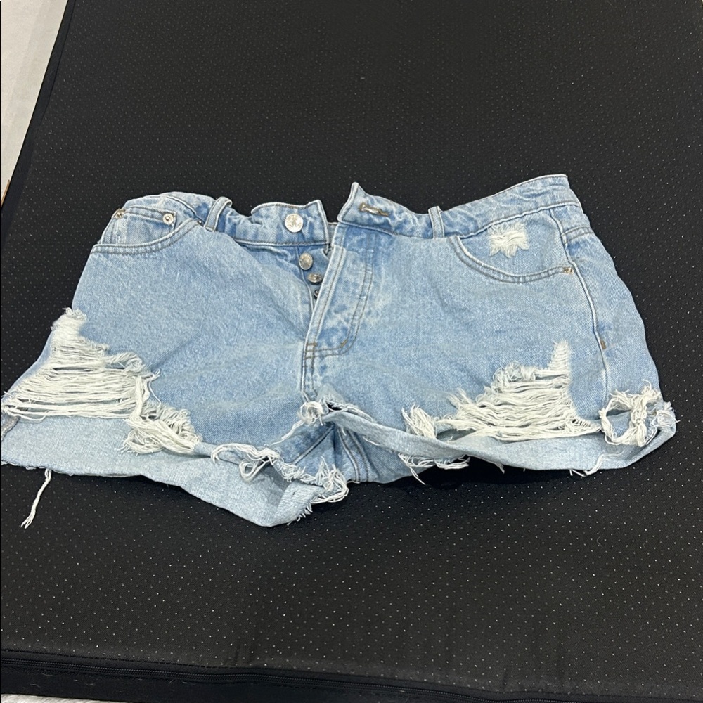 Edikted Frayed Light Blue Jean Shorts
